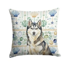Agouti Siberian Husky Coastal Sea Glass Throw Pillow Decorative Indoor Outdoor Accent Cushion for Couch, Bed or Patio, 14Hx14W