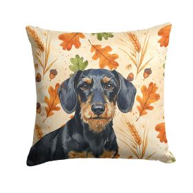 Wirehaired Black and Tan Dachshund Heirloom Fall Throw Pillow Decorative Indoor Outdoor Accent Cushion for Couch, Bed or Patio, 18Hx18W
