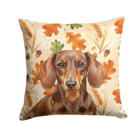 Chocolate and Tan Dachshund Heirloom Fall Throw Pillow Decorative Indoor Outdoor Accent Cushion for Couch, Bed or Patio, 18Hx18W