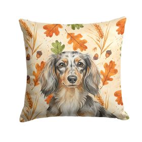 Longhaired Dapple Dachshund Heirloom Fall Throw Pillow Decorative Indoor Outdoor Accent Cushion for Couch, Bed or Patio, 18Hx18W