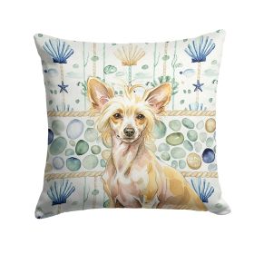 Hairless Palomino Chinese Crested Coastal Sea Glass Throw Pillow Decorative Indoor Outdoor Accent Cushion for Couch, Bed or Patio, 18Hx18W