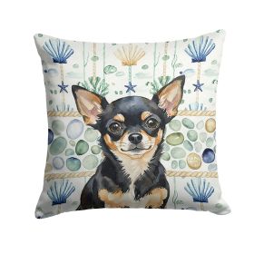 Black and Tan Chihuahua Coastal Sea Glass Throw Pillow Decorative Indoor Outdoor Accent Cushion for Couch, Bed or Patio, 18Hx18W