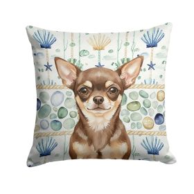 Chocolate Chihuahua Coastal Sea Glass Throw Pillow Decorative Indoor Outdoor Accent Cushion for Couch, Bed or Patio, 18Hx18W