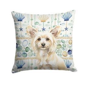 Powderpuff Chinese Crested Coastal Sea Glass Throw Pillow Decorative Indoor Outdoor Accent Cushion for Couch, Bed or Patio, 18Hx18W