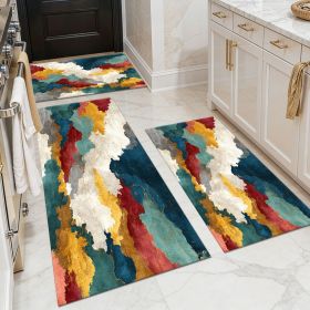 Three-piece kitchen rug set, non-slip and washable, abstract pattern kitchen hallway rug, soft and comfortable, suitable for sinks, floors, entra