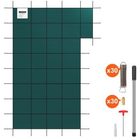 Inground Pool Safety Cover, Fits 20 ft x 40 ft Rectangular Winter Pool Cover with Right Step, Triple Stitched, High Strength Mesh PP