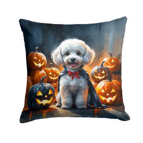 White Poodle Puppy Halloween Throw Pillow Machine Washable, Indoor Outdoor Decorative Pillow for Couch, Bed or Patio, 14Hx14W