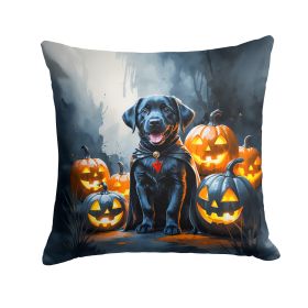 Black Labrador Retriever Puppy Halloween Throw Pillow Machine Washable, Indoor Outdoor Decorative Pillow for Couch, Bed or Patio, 18Hx18W