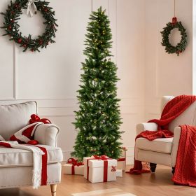 Pencil Christmas Tree, Prelighted Artificial Slim Christmas Trees With 250 Incandescent Lights, 571 Branch Tips & Foldable Base (Option: Green 9FT)