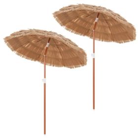 6ft Thatched Tiki Patio Umbrella (2 Pack), Tropical Outdoor Umbrella With Push Button Tilt (Natural) (Option: Defaulttitle)