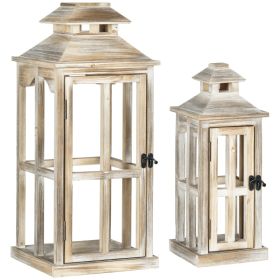 2 Pack 28"/20" Large Rustic Wooden Lantern Decorative, Indoor/Outdoor Lantern for Home Décor (No Glass), Natural (Option: Natural Wood-380x380x800 mm)