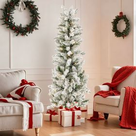 Pencil Christmas Tree, Prelighted Artificial Slim Christmas Trees With 250 Incandescent Lights, 571 Branch Tips & Foldable Base (Option: White flocking 7.5FT)