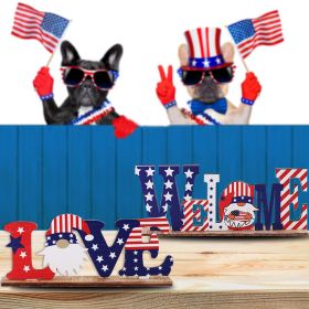 1pc 4th Of July Wooden Ornament; Independence Day I Love USA Wooden Alphabet Ornament; Holiday Decoration For Bedroom Living Room Tiered Tray Orn (Color: all 3 Ornaments)