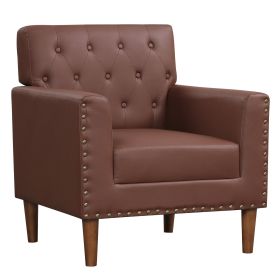 Mid Century Modern Accent Chair with Button Tufted Decoration and Rivets (Color: Brown)