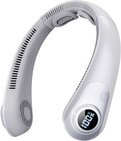 Portable Neck Fan that Blow Cold Air, LED Display, Rechargeable Hands-Free Wearable Cooling Personal Fan, 5 Speed, Neck Support (Color: Gray)