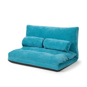 6-Position Adjustable Sleeper Lounge Couch with 2 Pillows (Color: Blue)