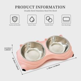 Double Cat Food Bowl with Non-Slip Base, Stainless Steel Food & Water Bowls Set with Easy-to-Clean Detachable Design, Pet Feeder for Cats & Dogs (Color: Pink)